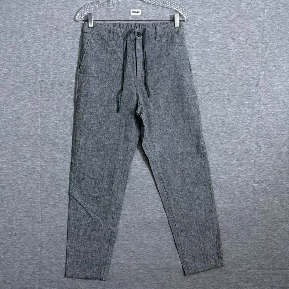 Uniqlo Men's Size Small Gray Linen Blend Tapered Slim Drawstring Casual Pants